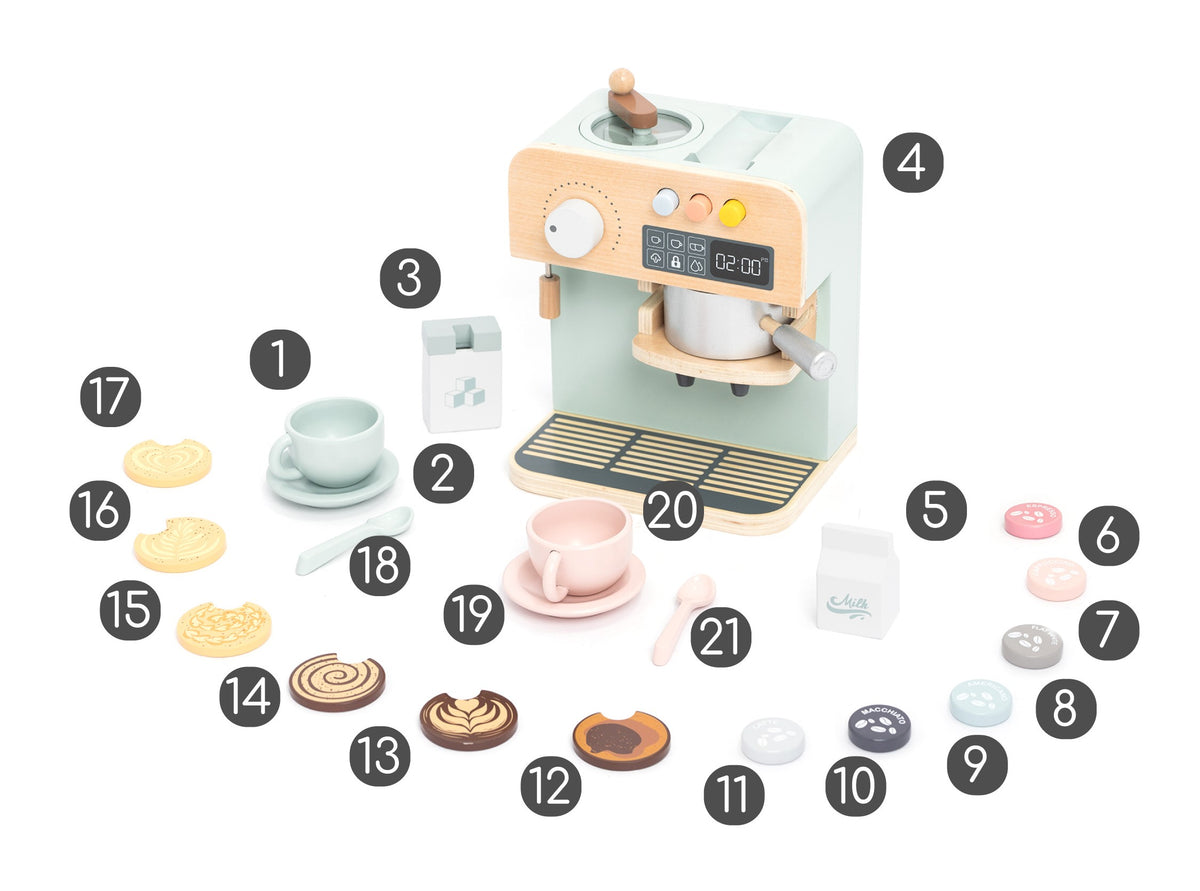 UMU Coffee to Go - Juego de café para niños a partir de 3 años, 15 piezas de accesorios de juego de rol de madera, taza de café y juego de barista UMU Coffee to Go - Juego de café para niños a partir de 3 años, 15 piezas de accesorios de juego de rol de madera, taza de café y juego de barista